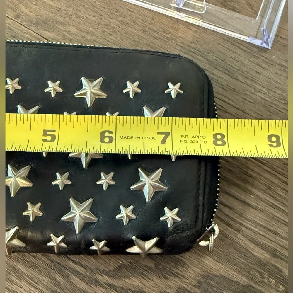 Jimmy Choo Black Star-Studded Leather Zip Wallet 8x4” - Picture 11 of 12